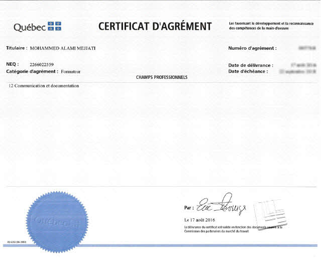 Emploi Quebec SEO Trainer Certificate